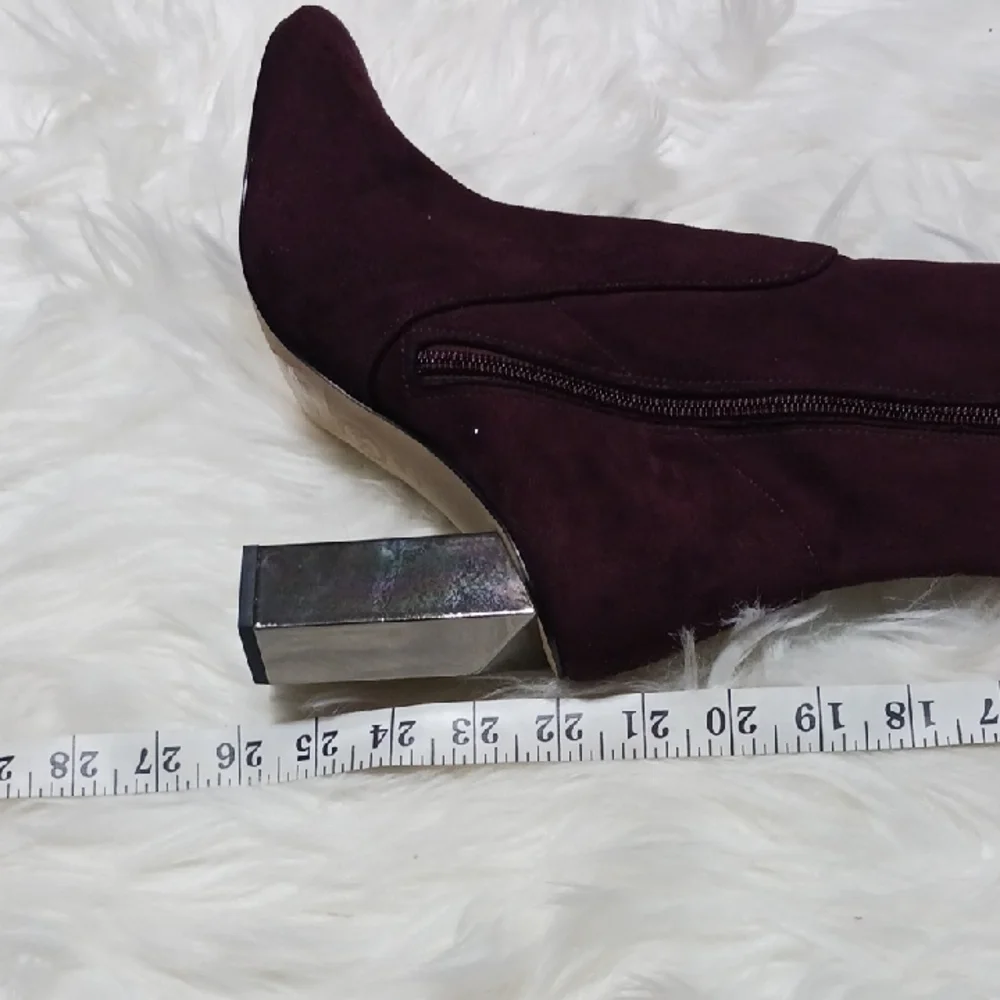 NWT Michael Kors Purple Over Knee High Heel Boots, Suede, Metalic Heels